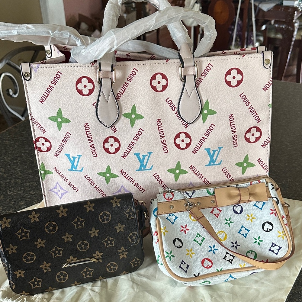 Lot of 3 FASHION bags-one Pink Tote and two small purses